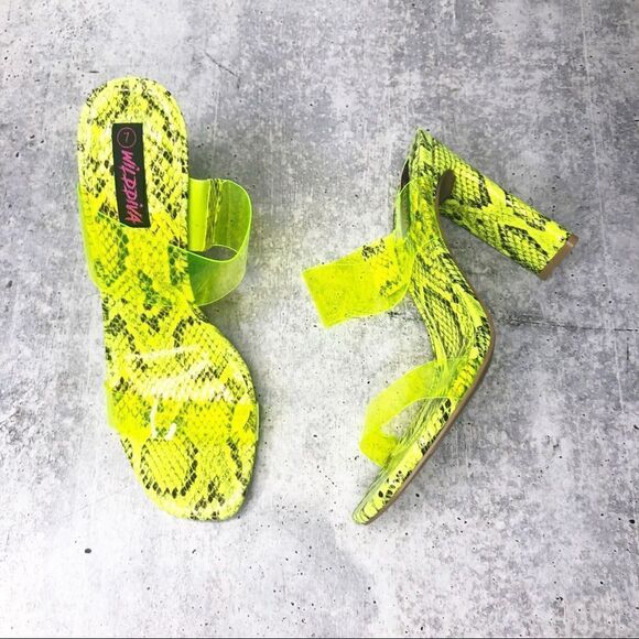 Neon Yellow Lucite Dual Strap Open Toe Heel Sandal - Picture 3 of 6